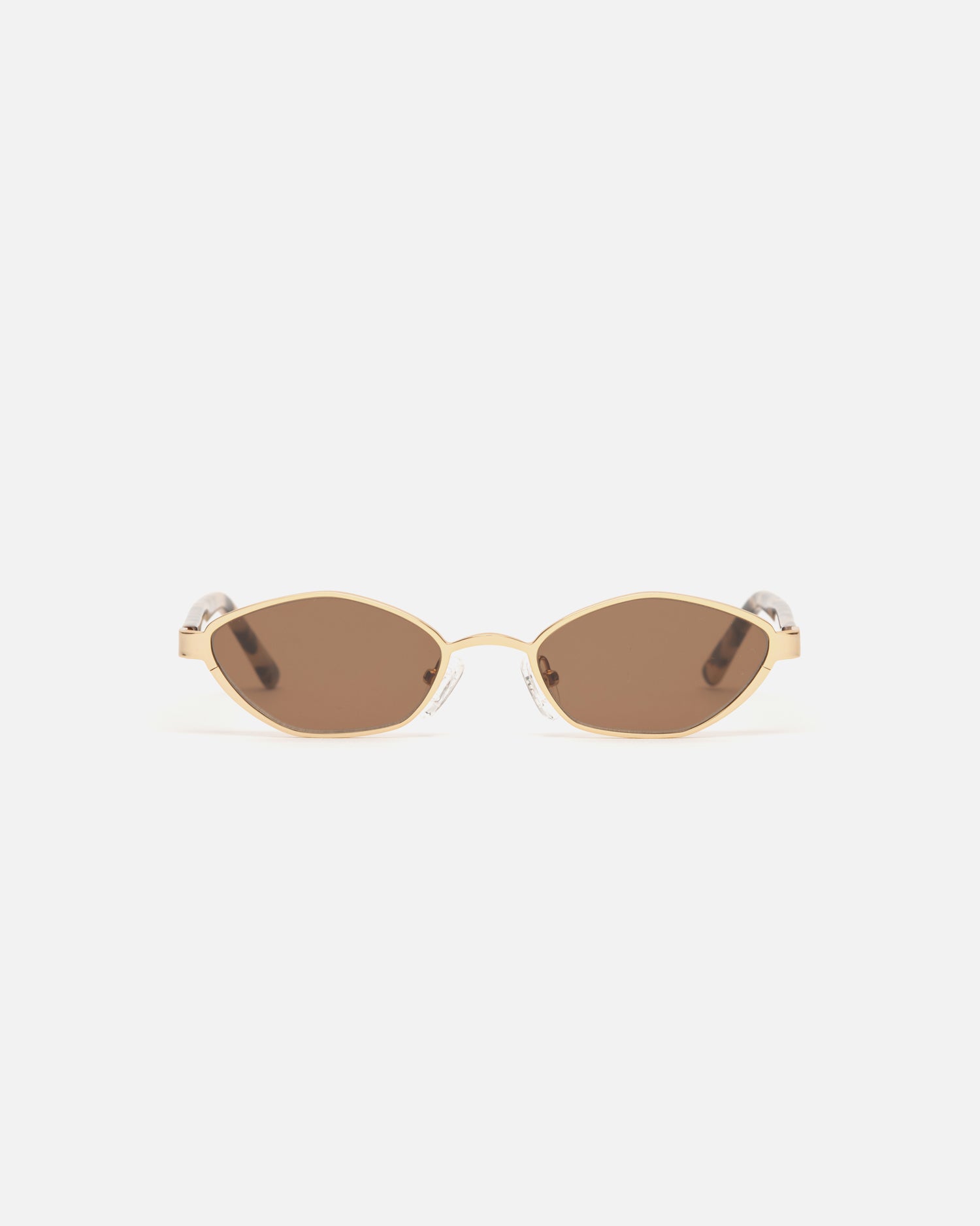 Lu Goldie Farrah Gold Wire Frame Round Sunglasses in Choc Tort brown, front image