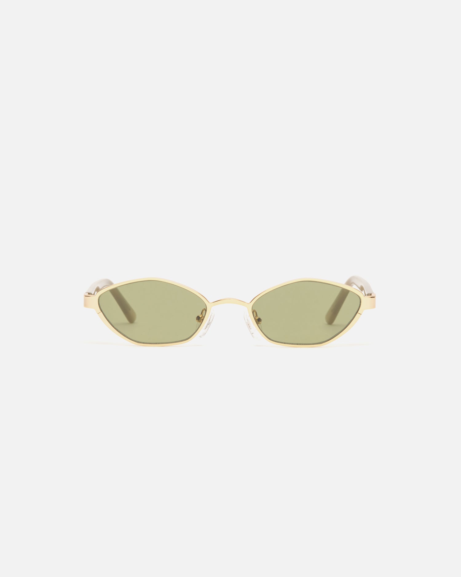 Lu Goldie Farrah Gold Wire Frame Round Sunglasses in Leaf green, front image