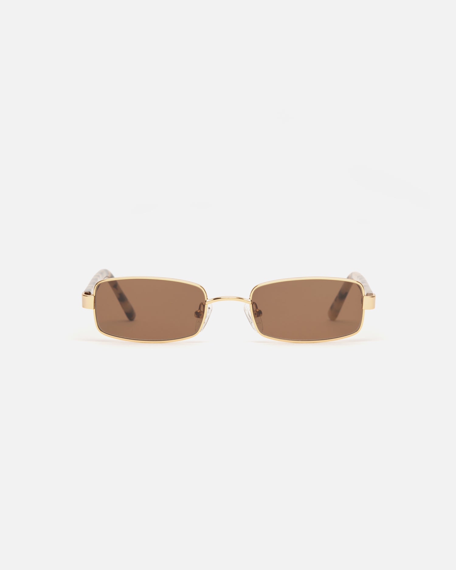 Lu Goldie Nina Gold Wire Frame Rectangle Sunglasses in Choc Tort Brown, front image