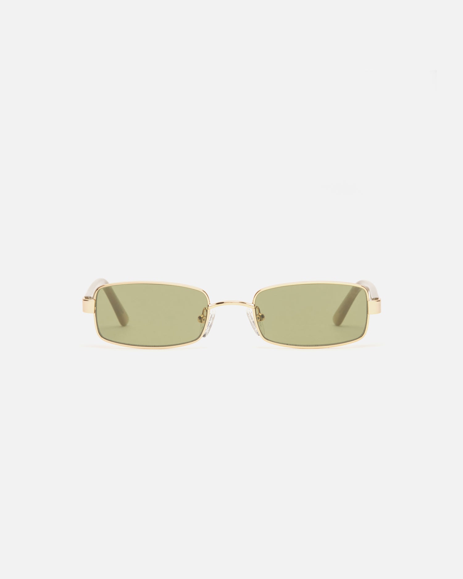 Lu Goldie Nina Gold Wire Frame Rectangle Sunglasses in Leaf Green, front image