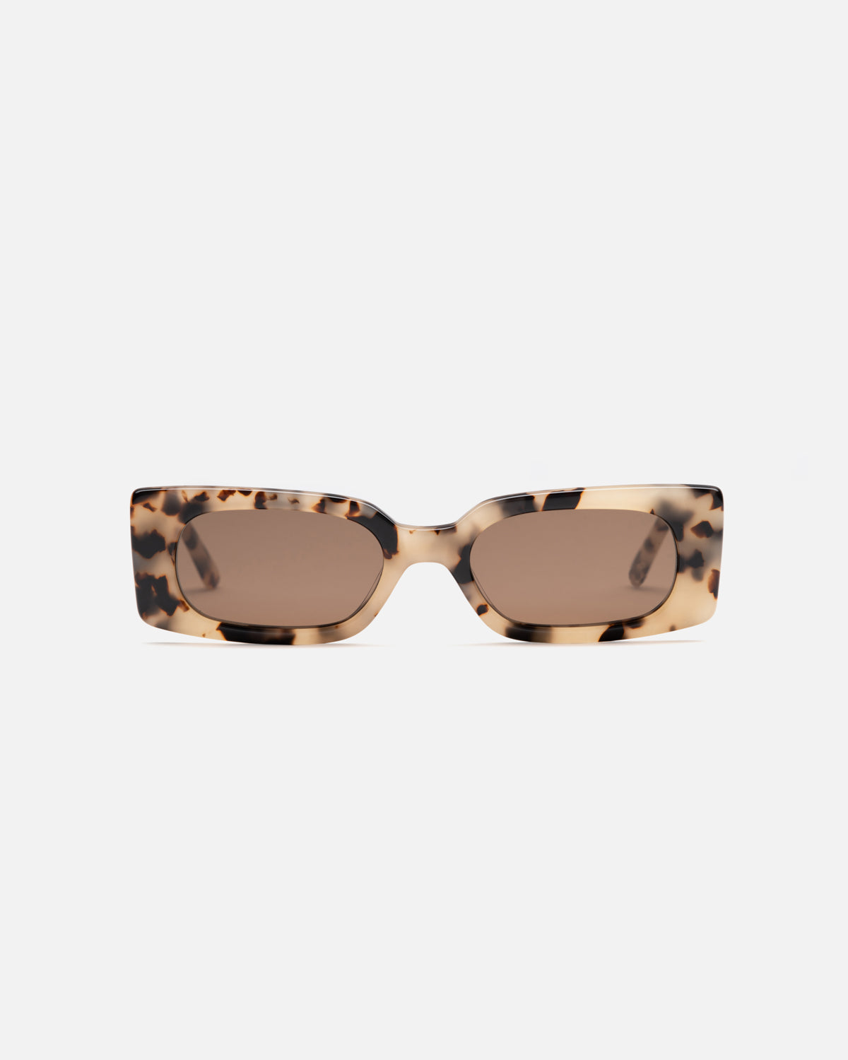 Lu Goldie Salome rectangle Sunglasses in choc tortoise shell acetate with brown lenses, front